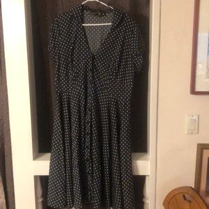 Hell Bunny gray/blue white polka dot button dress